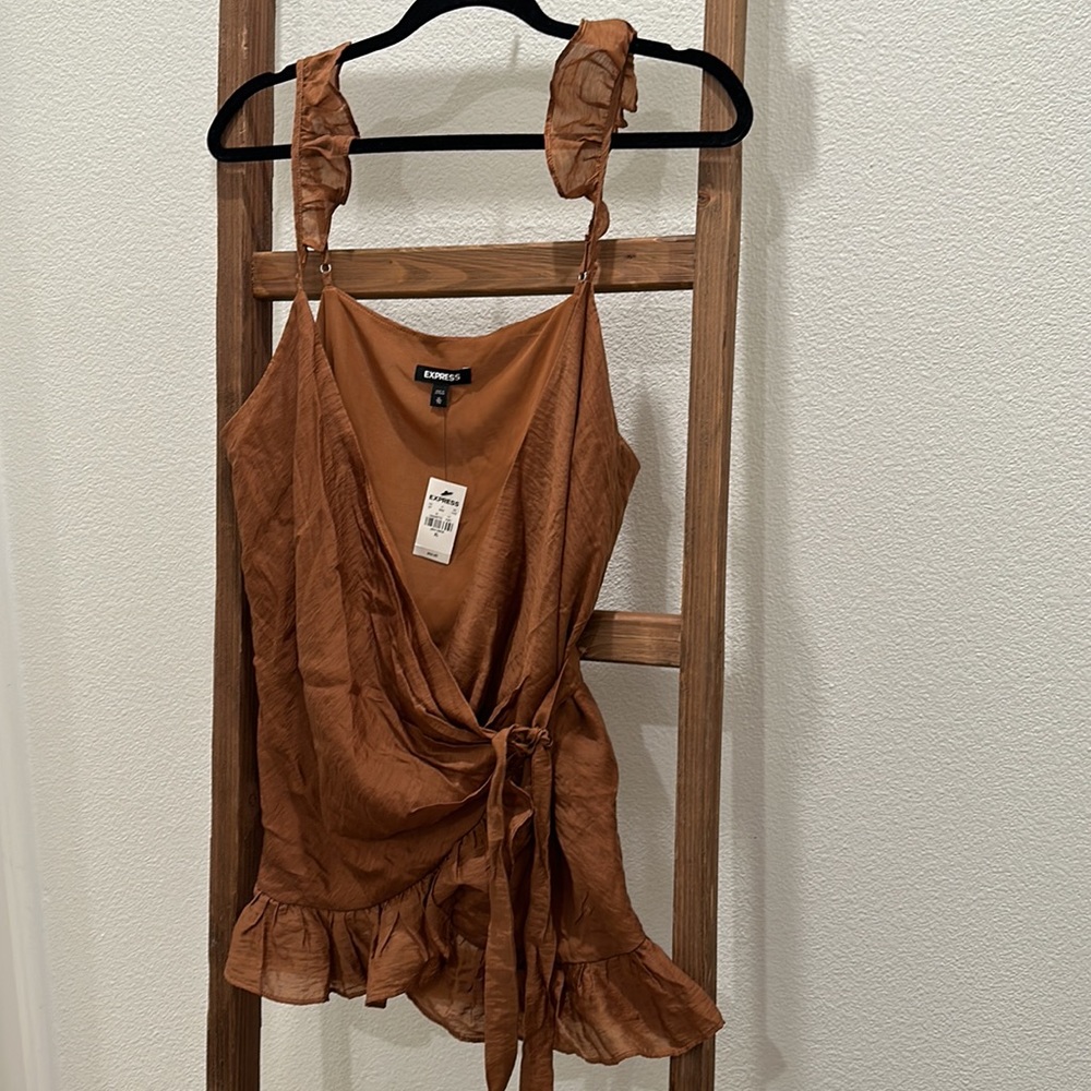 Express Satin Ruffle Wrap Cami - Picture 2 of 6